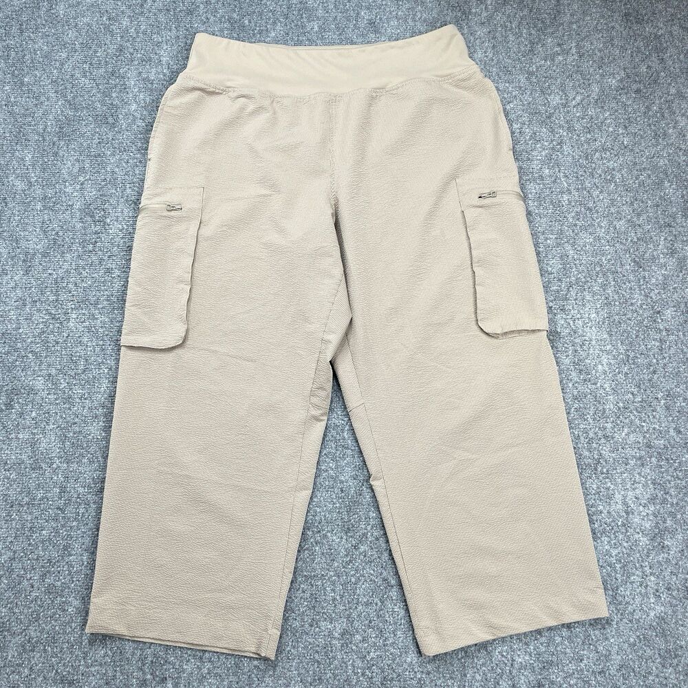 Sage Collective Pants Womens XL Textured Tapered Leg Cargo Crop Beige Pull On - Picture 3 of 13